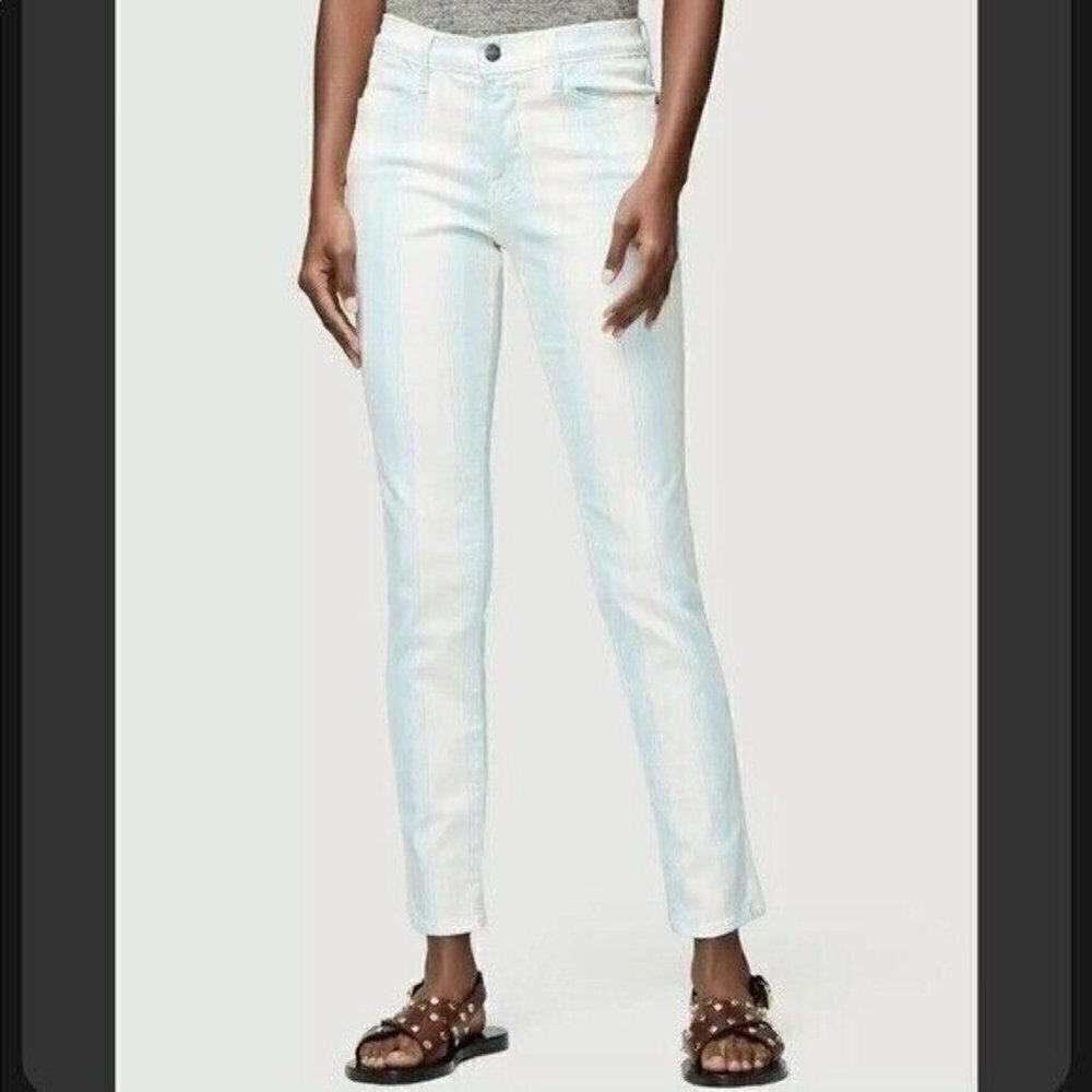 Frame Le High Skinny Crop Striped Jeans Blue & White Women’s Size 24 Mid Rise